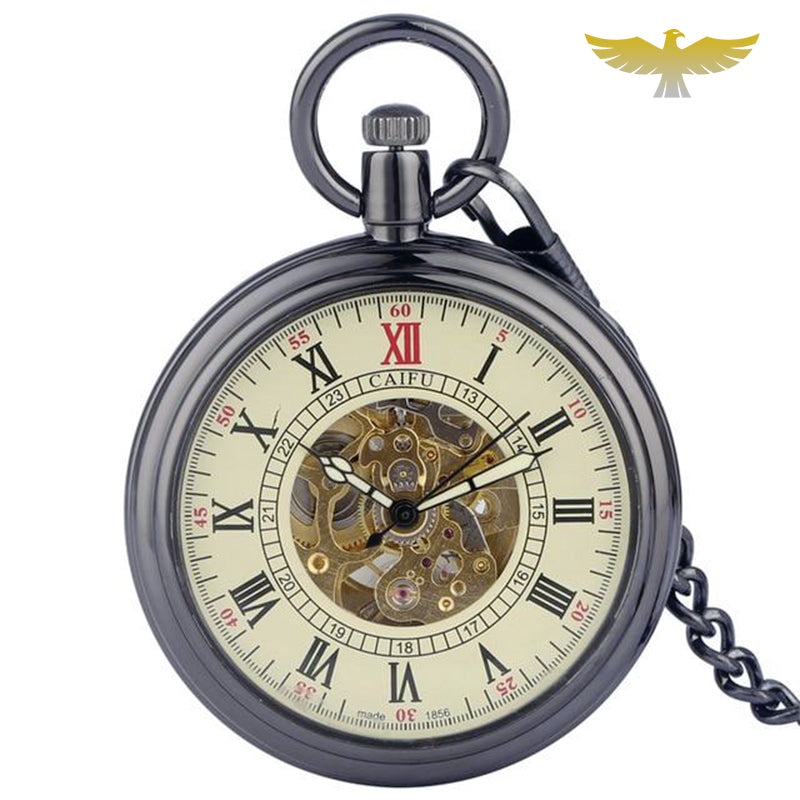 Montre à gousset cadran ouvert noire automatique vintage