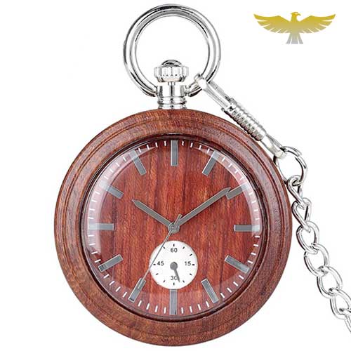 Montre à gousset en bois rouge à quartz