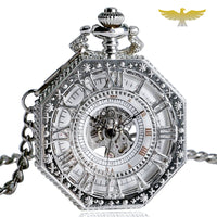Montre à gousset mécanique hexagonale argent
