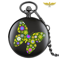 Montre à gousset quartz fleurs et papillon