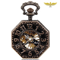 Montre à gousset steampunk octogonale cuivre mécanique