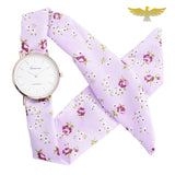 Montre avec bracelet foulard rose à fleurs