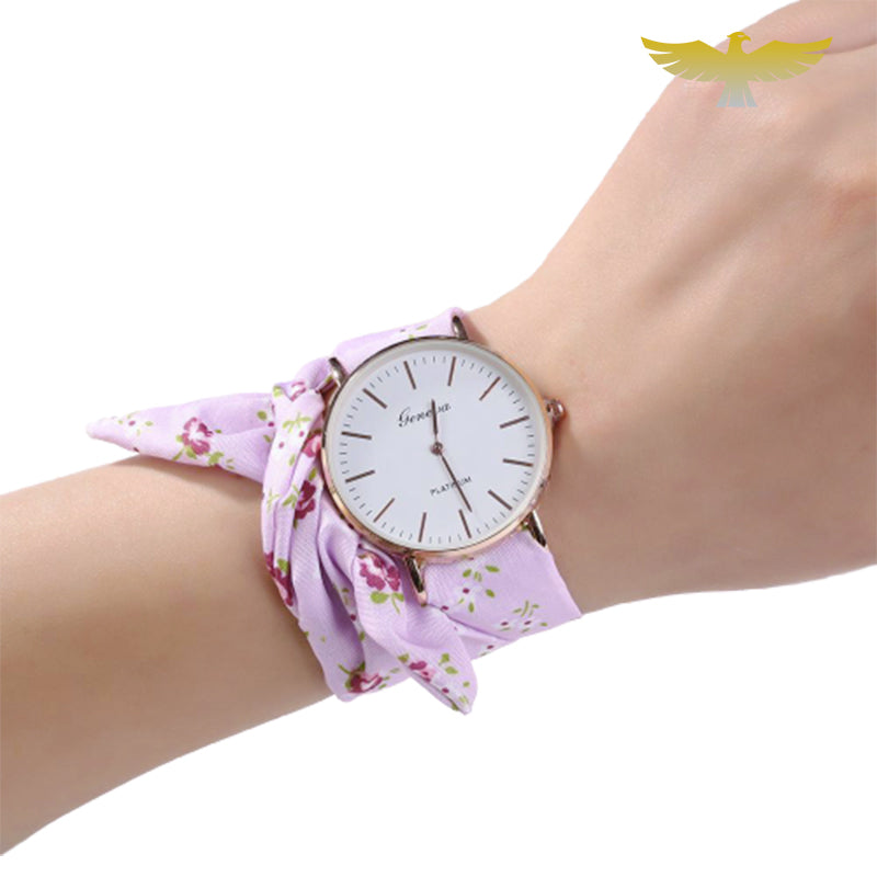 Montre avec bracelet foulard rose à fleurs