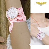 Montre avec bracelet foulard rosé à fleurs
