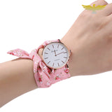 Montre avec bracelet foulard rosé à fleurs