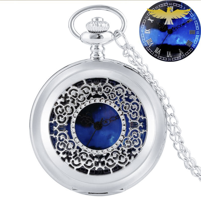 Montre collier argent cœur bleu