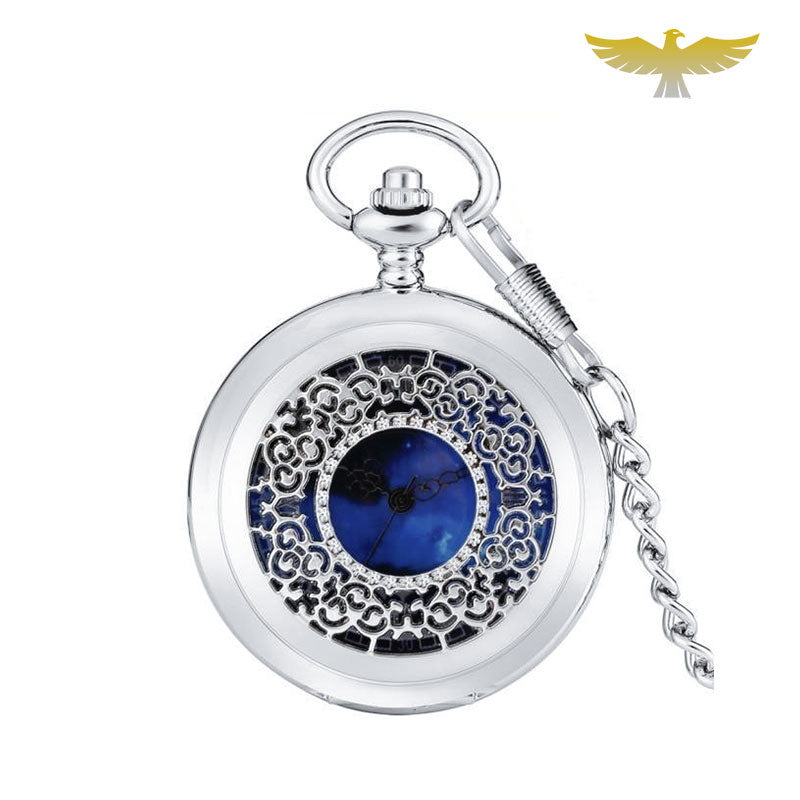 Montre collier argent cœur bleu