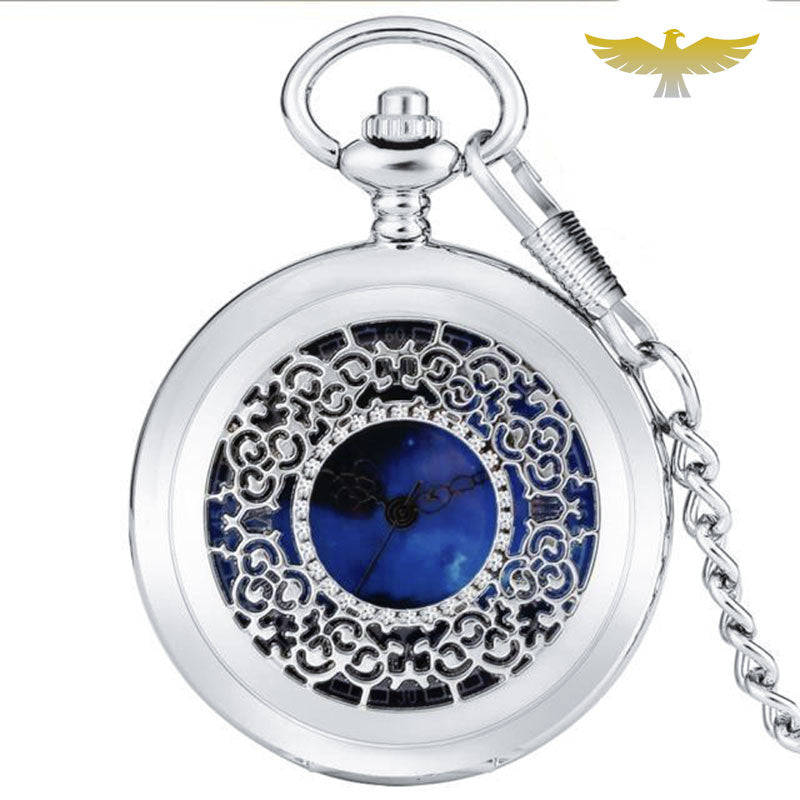 Montre collier argent cœur bleu