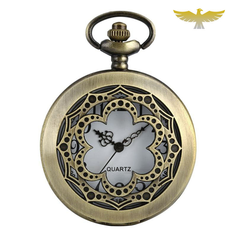 Montre collier bronze fleur géométrique