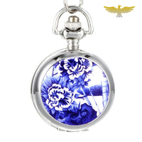 Montre collier fleurs bleues