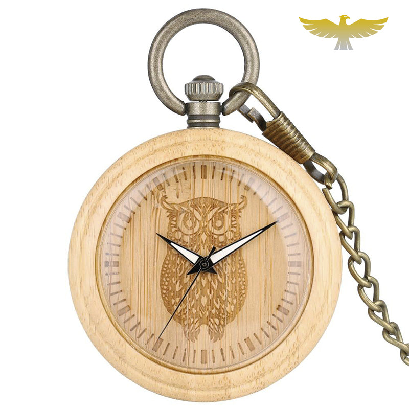 Montre de poche en bois hibou