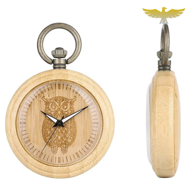 Montre de poche en bois hibou