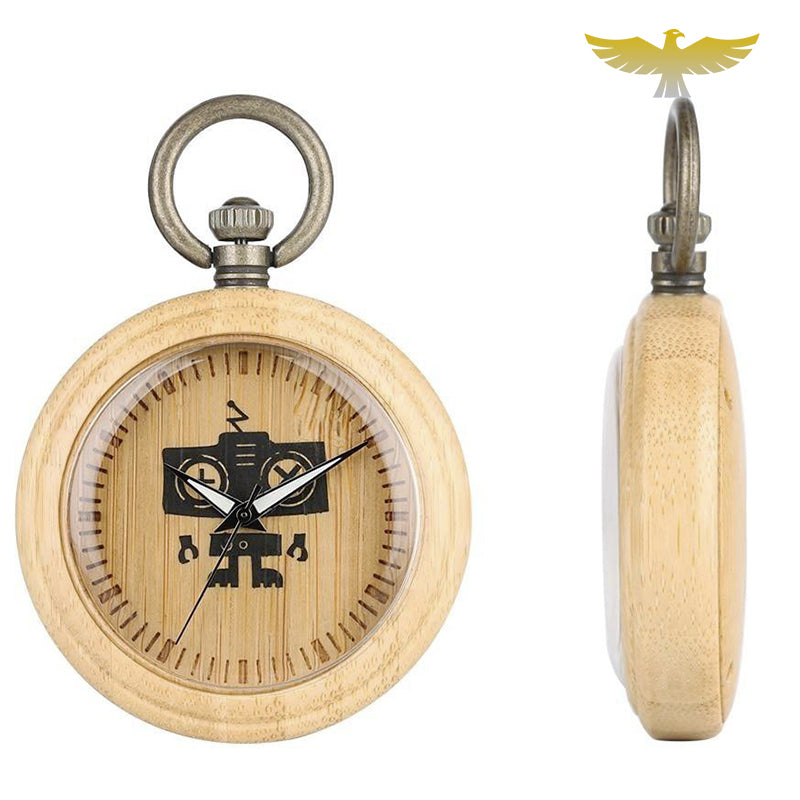 Montre de poche en bois quartz robot