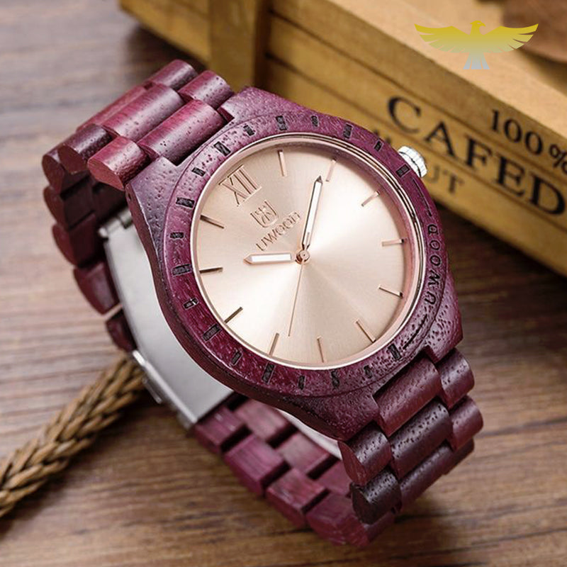 Montre en bois femme à quartz acajou violet