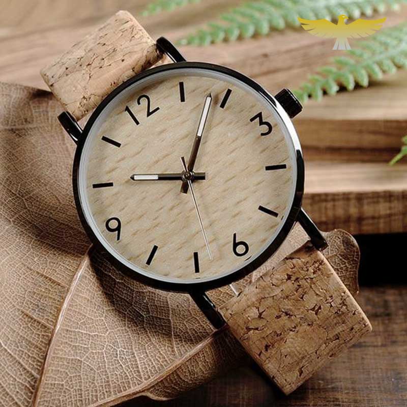 Montre en bois femme à quartz bracelet liege