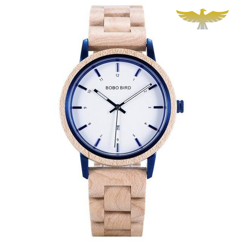 Montre en bois femme à quartz chêne clair marinière