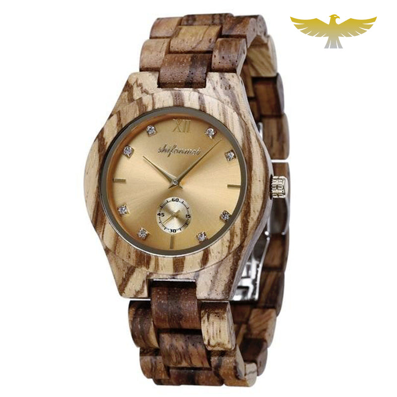 Montre en bois femme à quartz et diamants