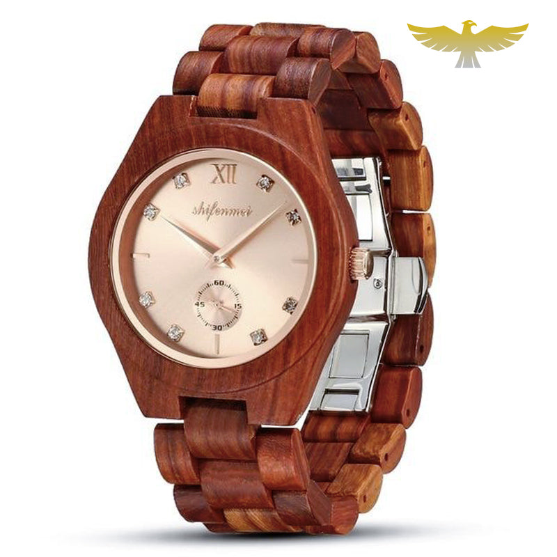 Montre en bois femme à quartz et diamants