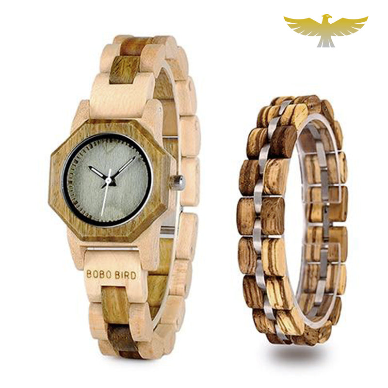 Montre en bois femme avec bracelet assorti