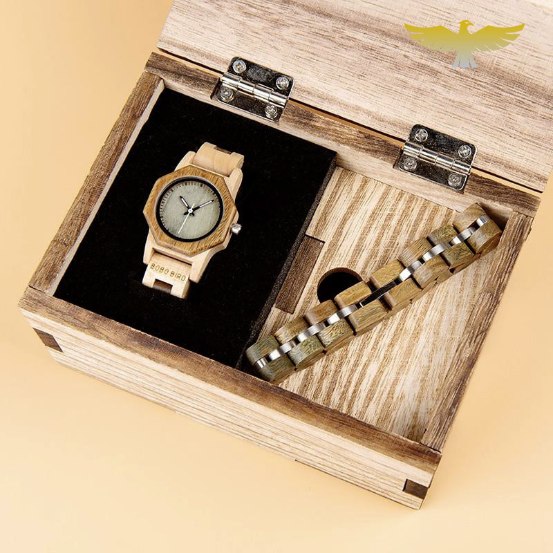 Montre en bois femme avec bracelet assorti