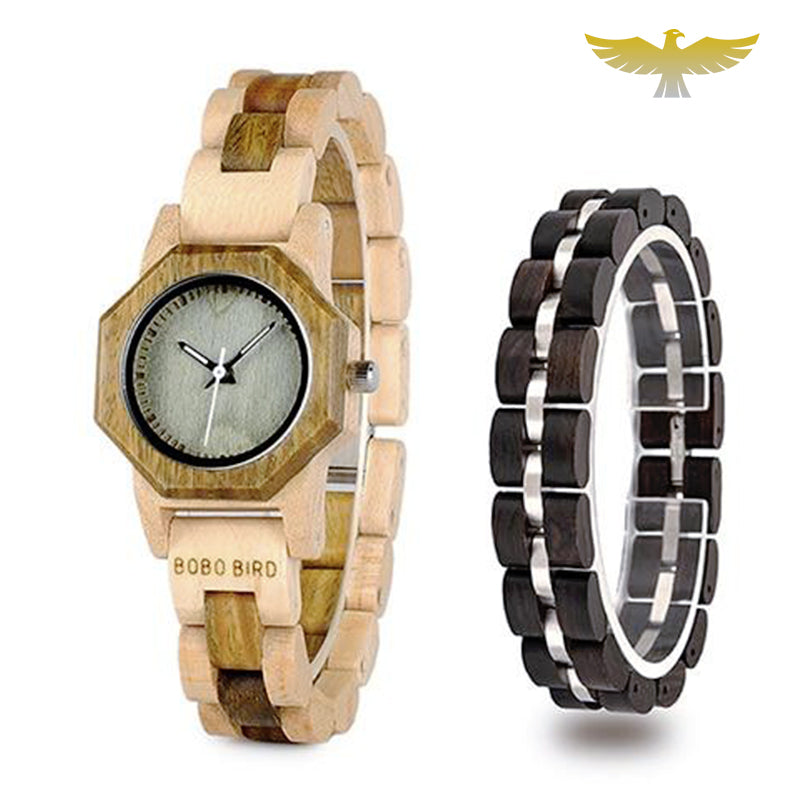 Montre en bois femme avec bracelet assorti