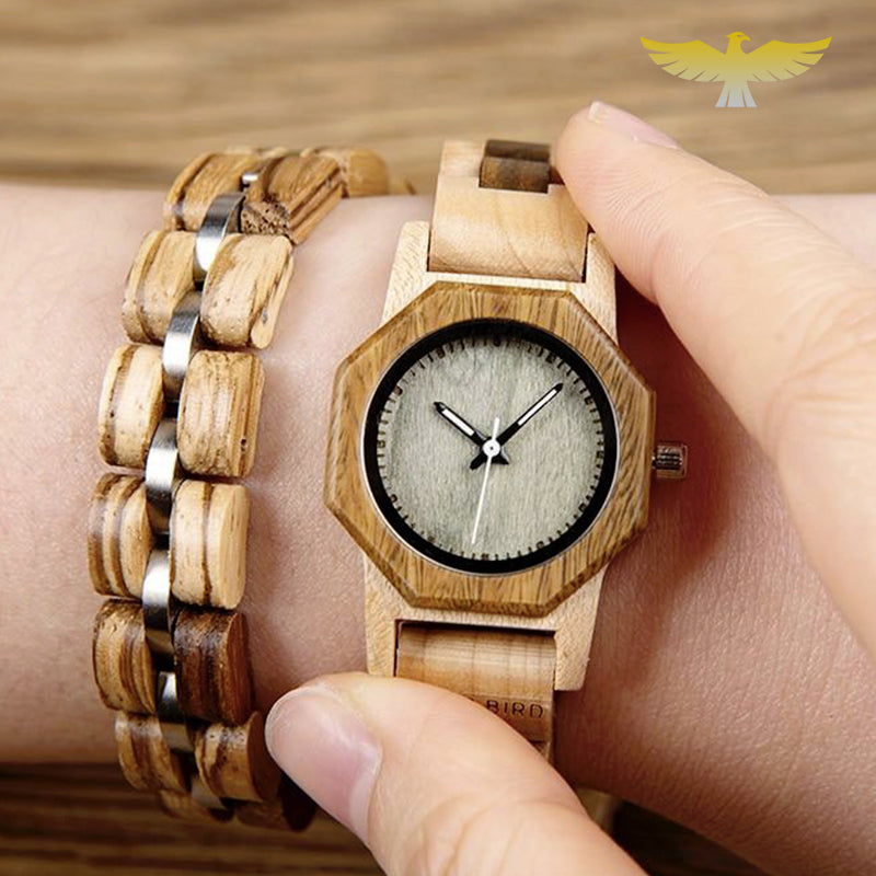 Montre en bois femme avec bracelet assorti