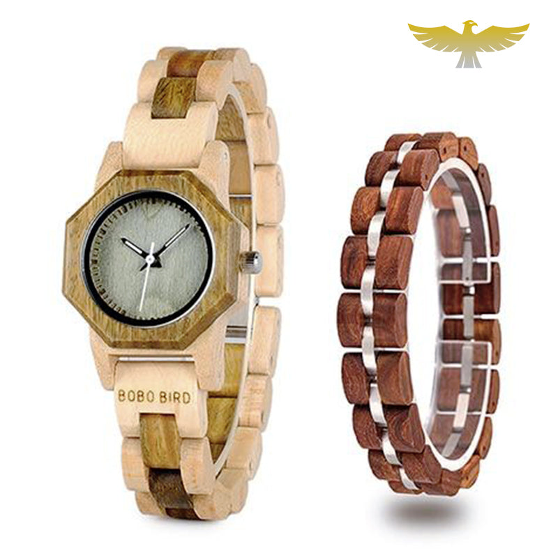 Montre en bois femme avec bracelet assorti