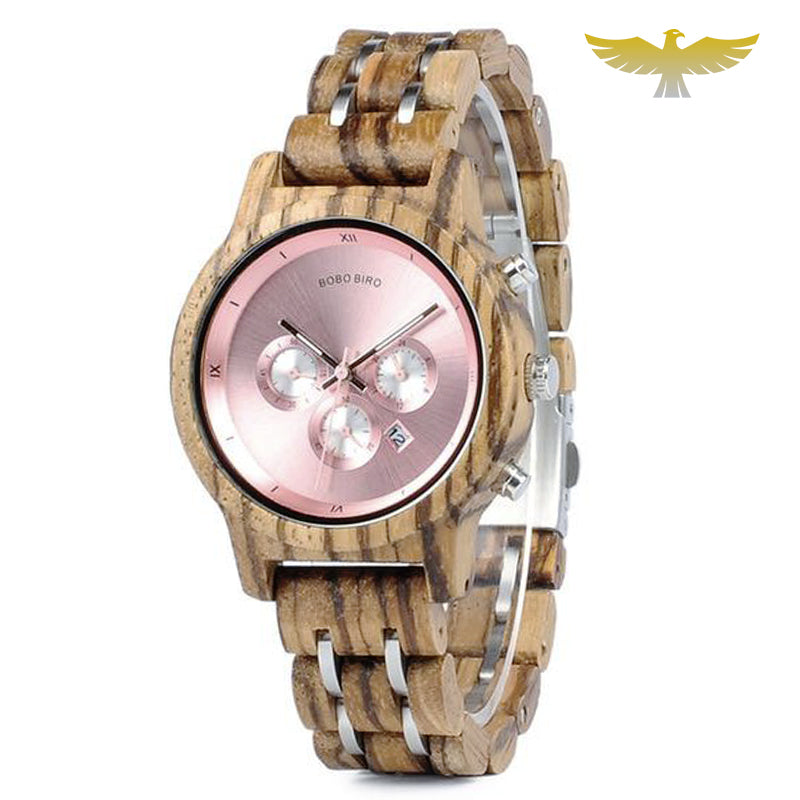 Montre en bois femme date et chronographe