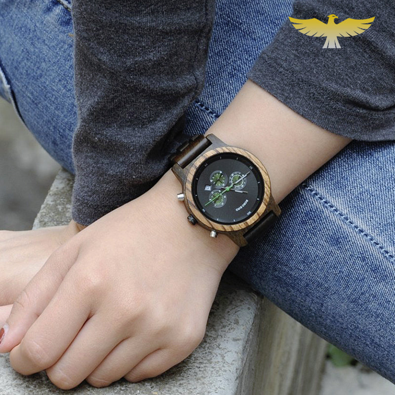 Montre en bois femme date et chronographe