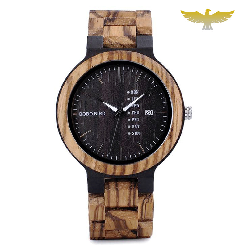 Montre en bois homme à quartz avec date automatique