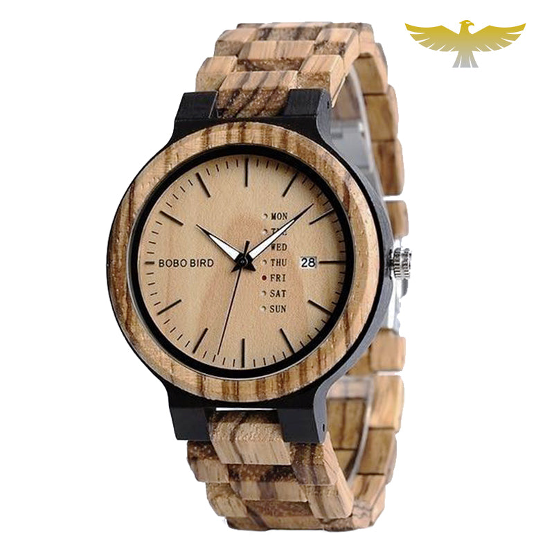 Montre en bois homme à quartz avec date automatique