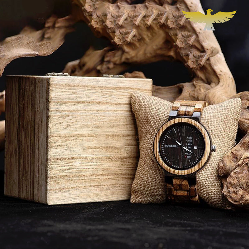 Montre en bois homme à quartz avec date automatique