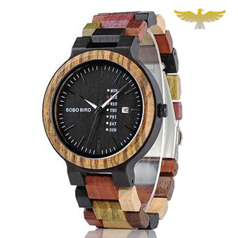 Montre en bois homme à quartz fonction date