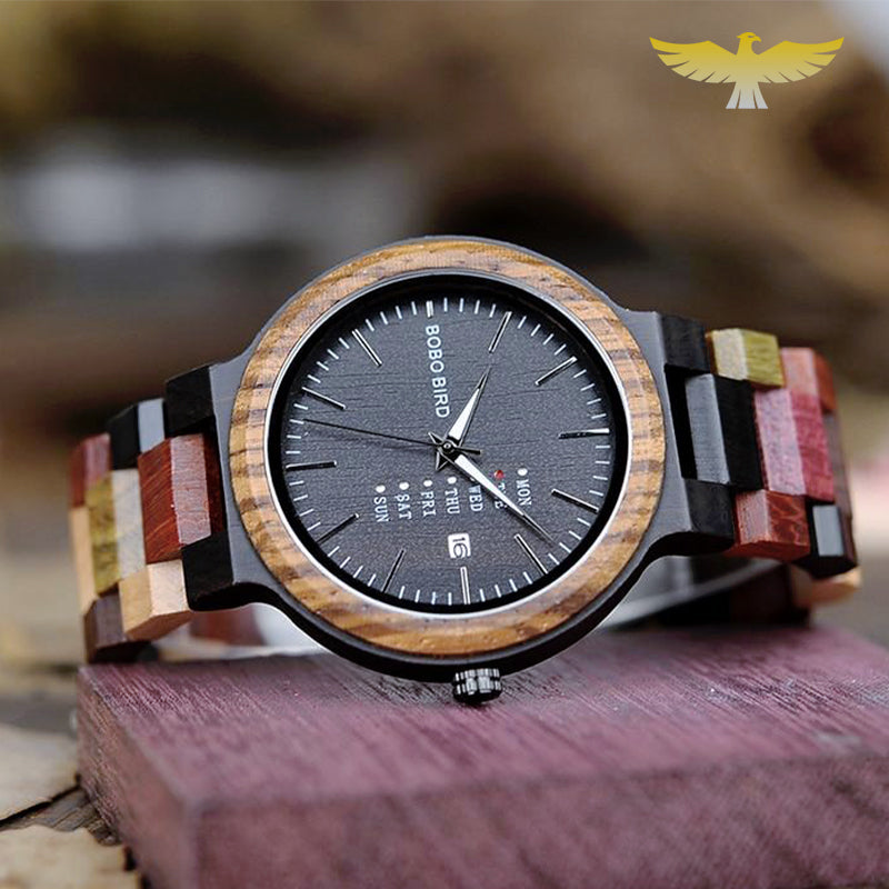 Montre en bois homme à quartz fonction date