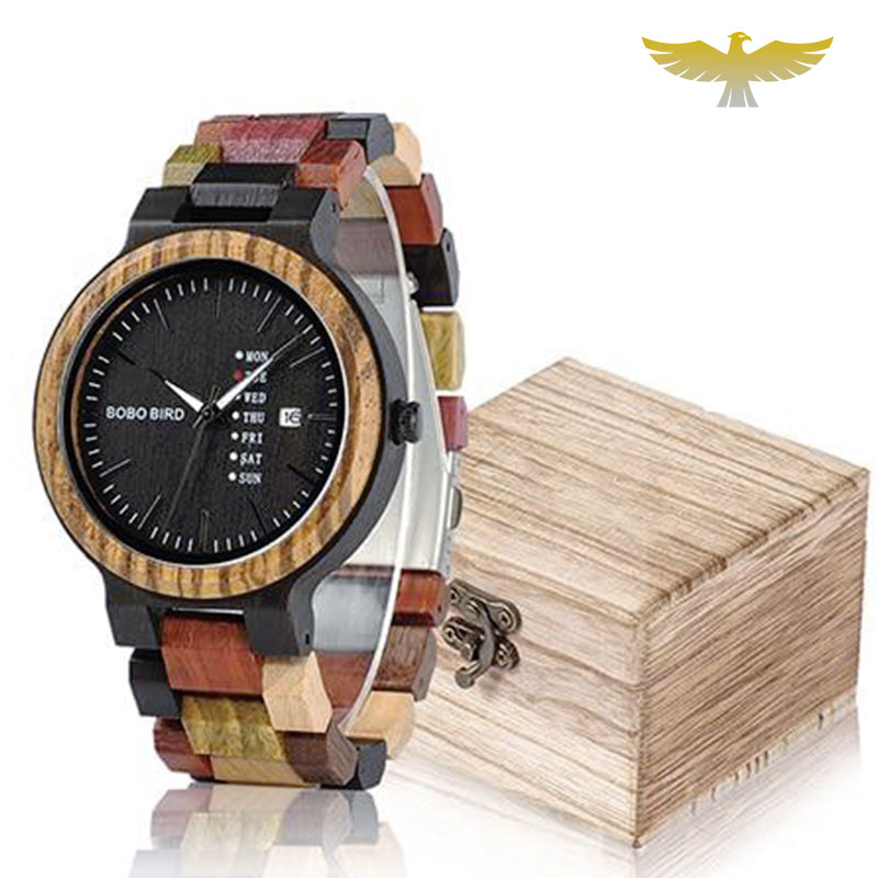 Montre en bois homme à quartz fonction date