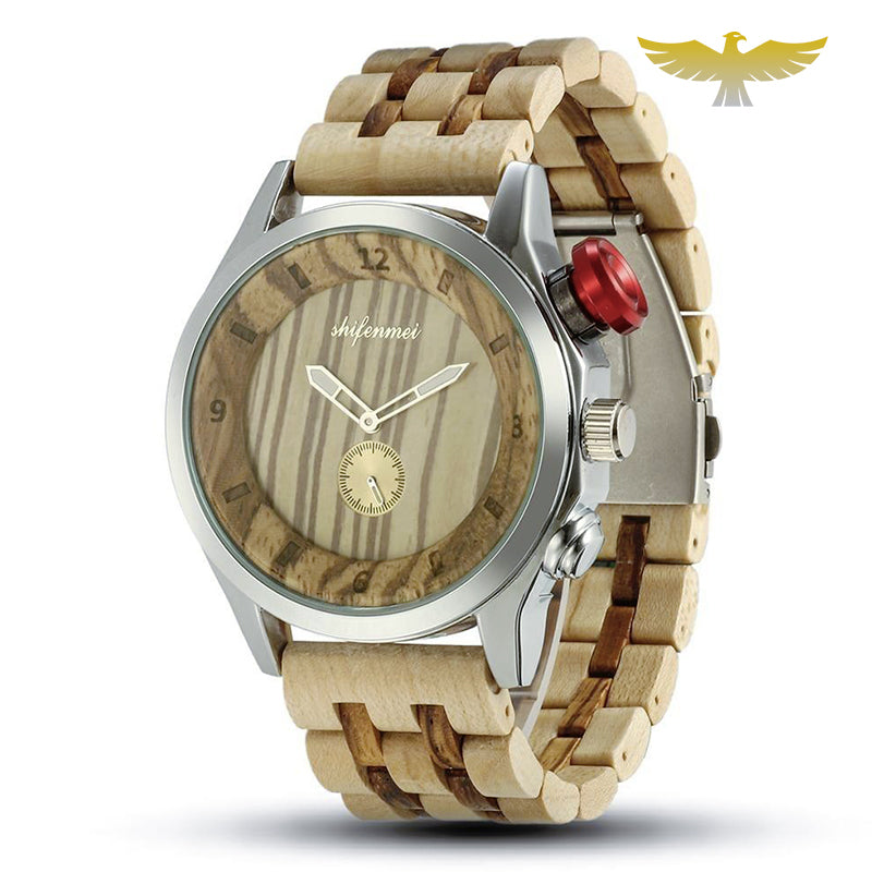 Montre en bois homme à quartz militaire waterproof