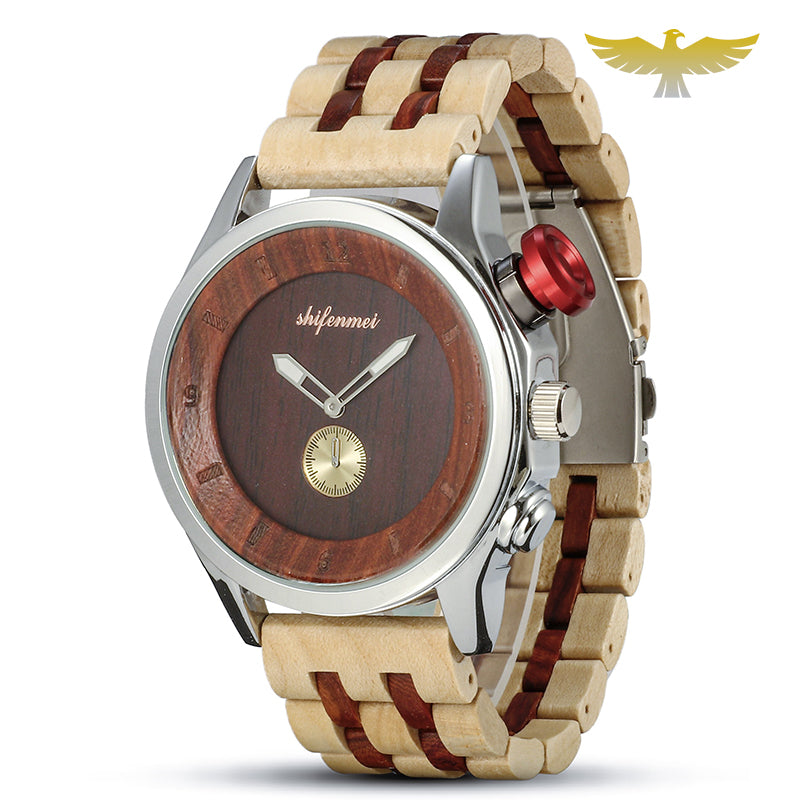 Montre en bois homme à quartz militaire waterproof