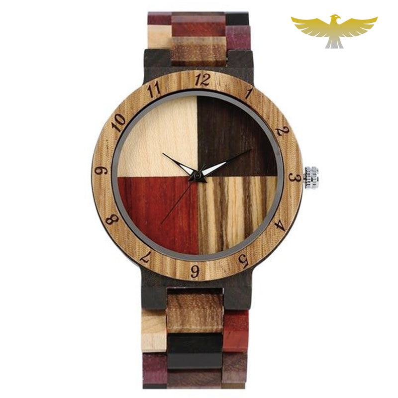 Montre en bois homme à quartz multicolor