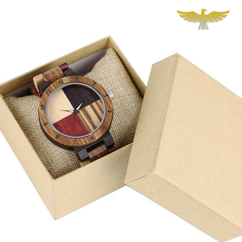 Montre en bois homme à quartz multicolor