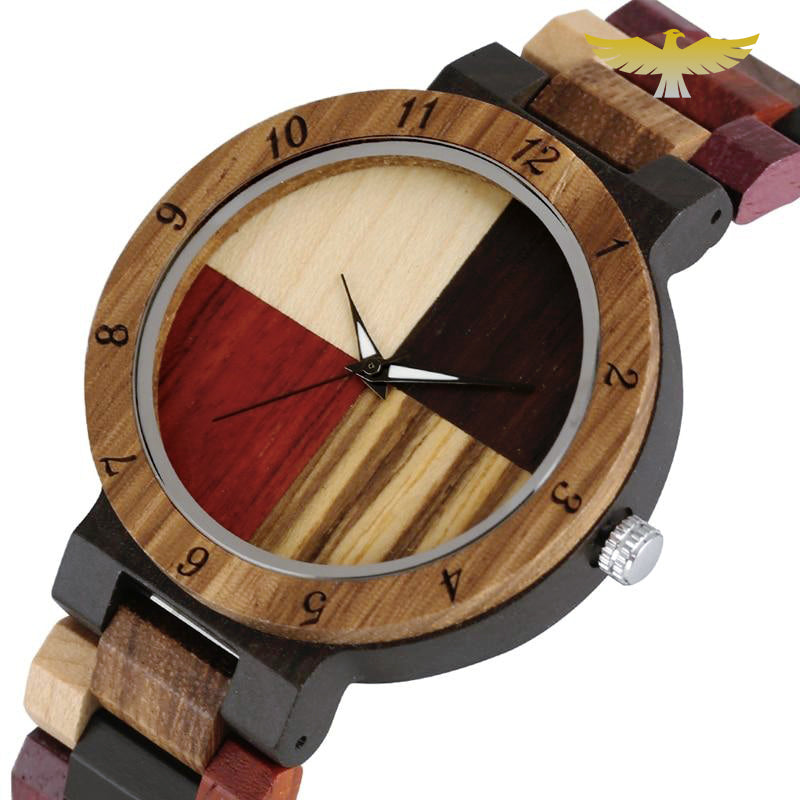 Montre en bois homme à quartz multicolor