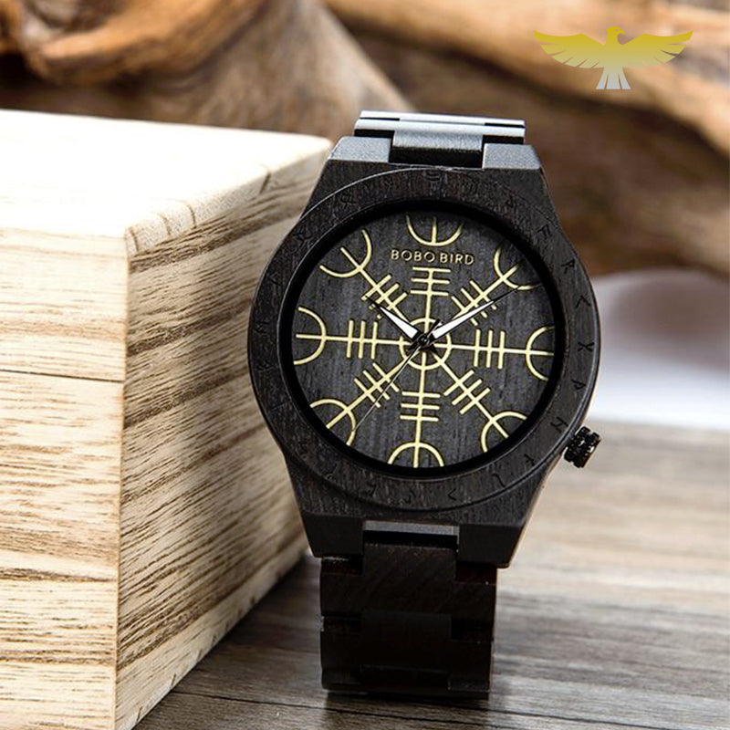 Montre en bois homme acajou et ébêne à quartz