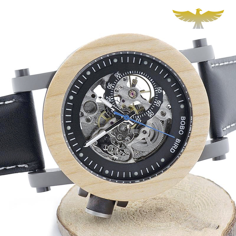 Montre en bois homme automatique noire