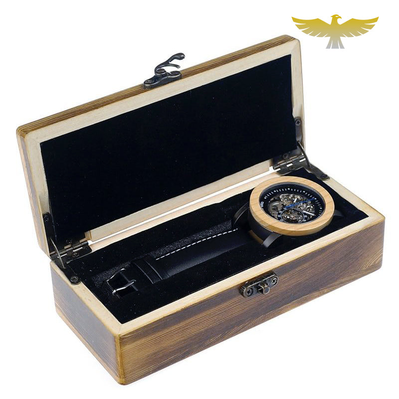 Montre en bois homme automatique noire