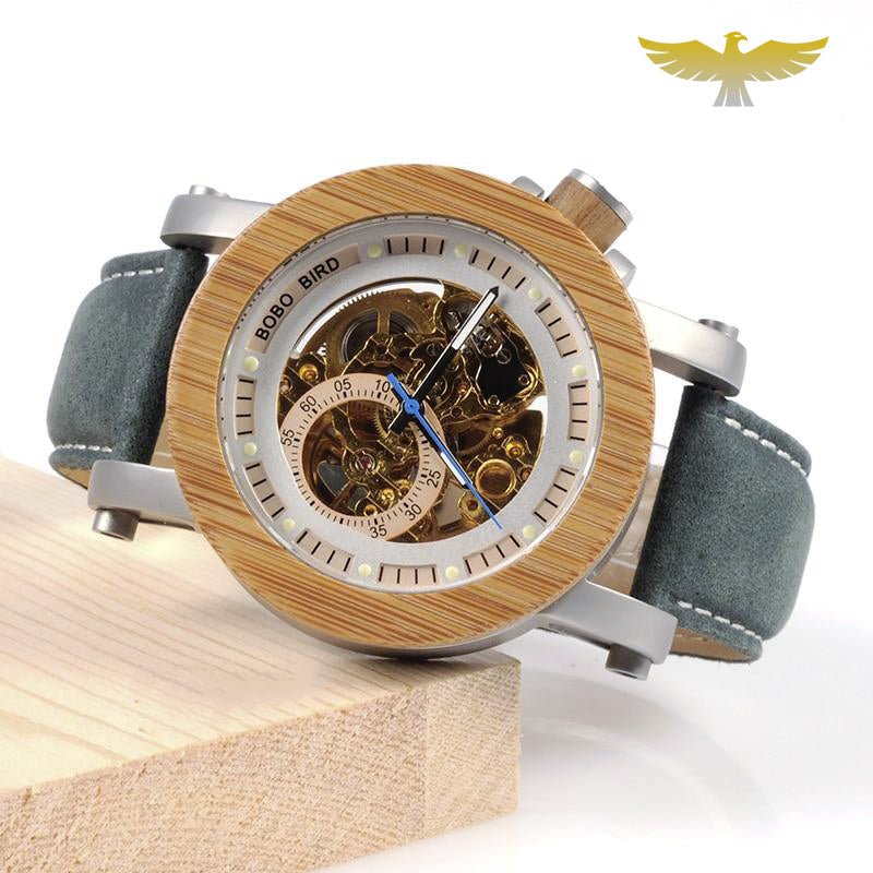 Montre en bois homme automatique squelette