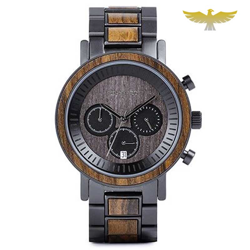 Montre en bois homme chronographe waterproof quartz