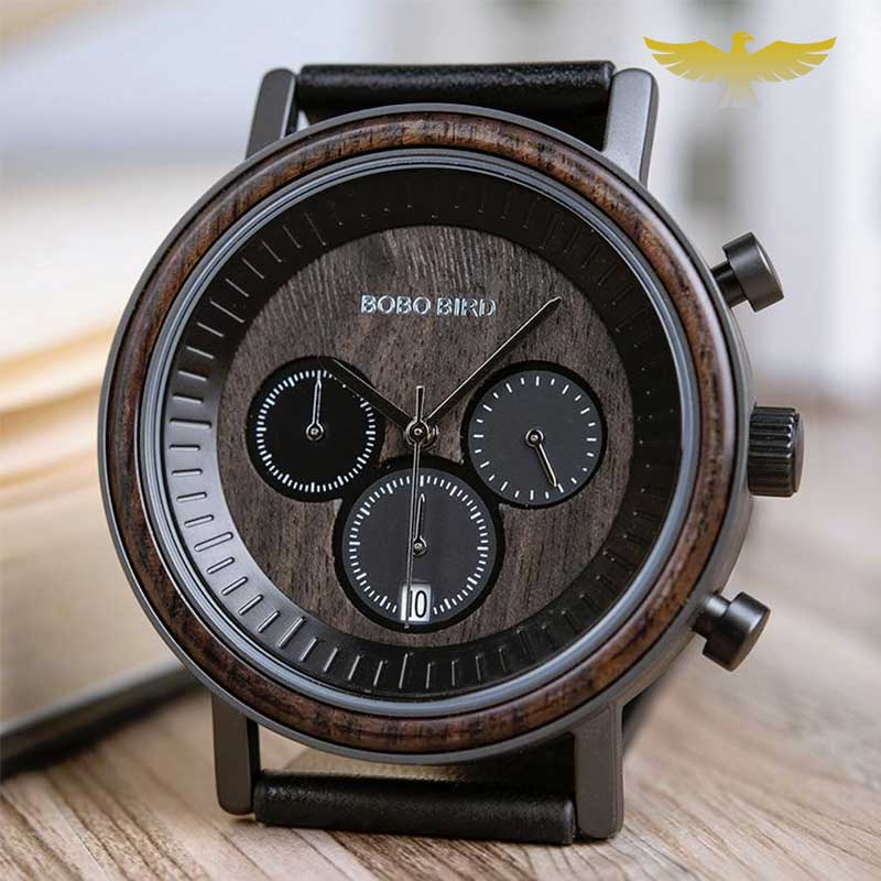 Montre en bois homme chronographe waterproof quartz