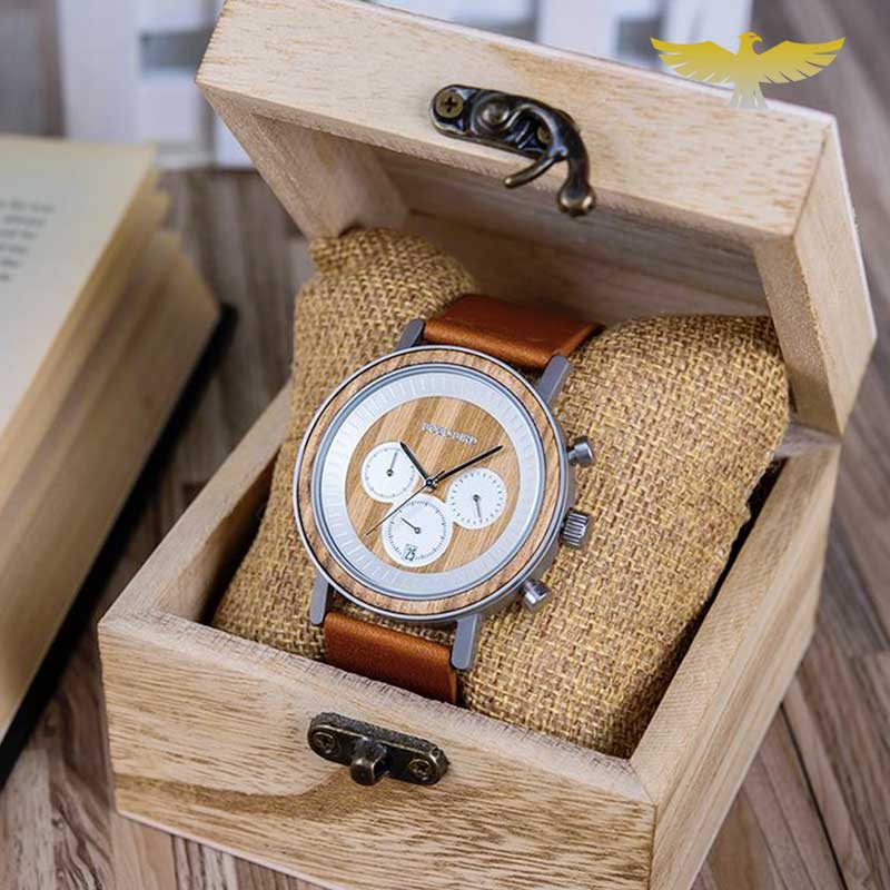 Montre en bois homme chronographe waterproof quartz