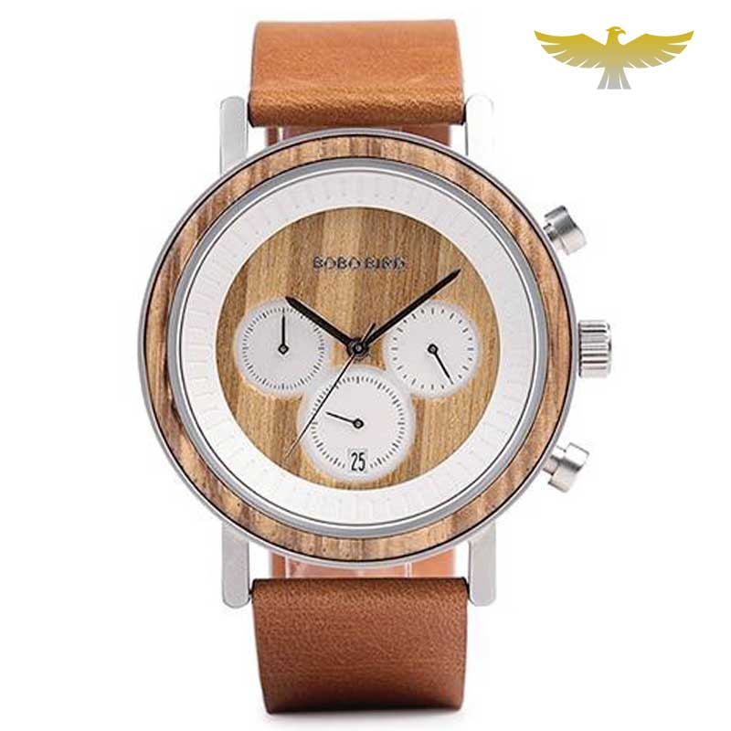 Montre en bois homme chronographe waterproof quartz