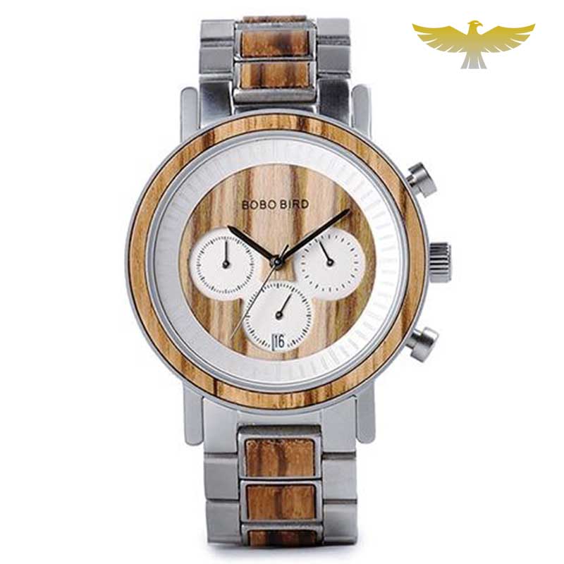 Montre en bois homme chronographe waterproof quartz