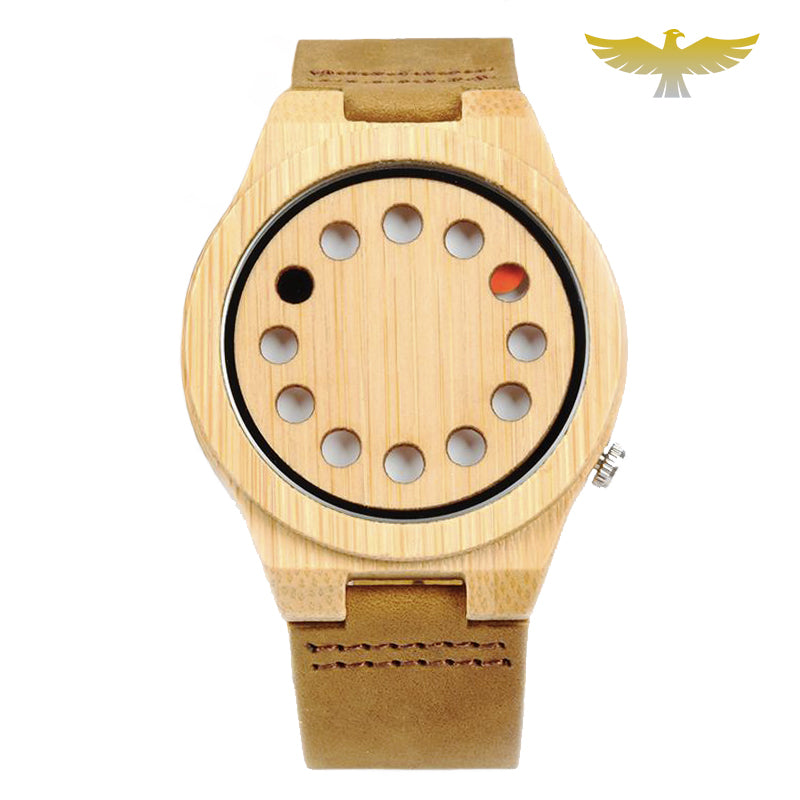 Montre en bois homme moderne bracelet cuir à quartz